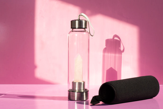 Drink Good Vibes with a Rose Quartz Water Bottle.
