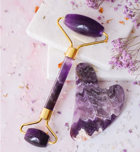 celluvac amethyst facial roller and gua sha