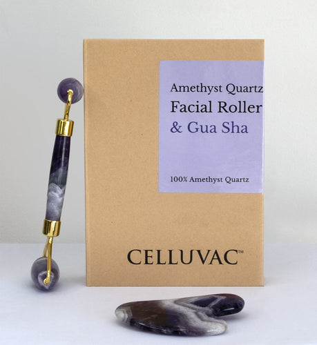celluvac amethyst facial roller and gua sha