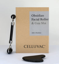 Load image into Gallery viewer, celluvac black obsidian facial roller gua sha combo
